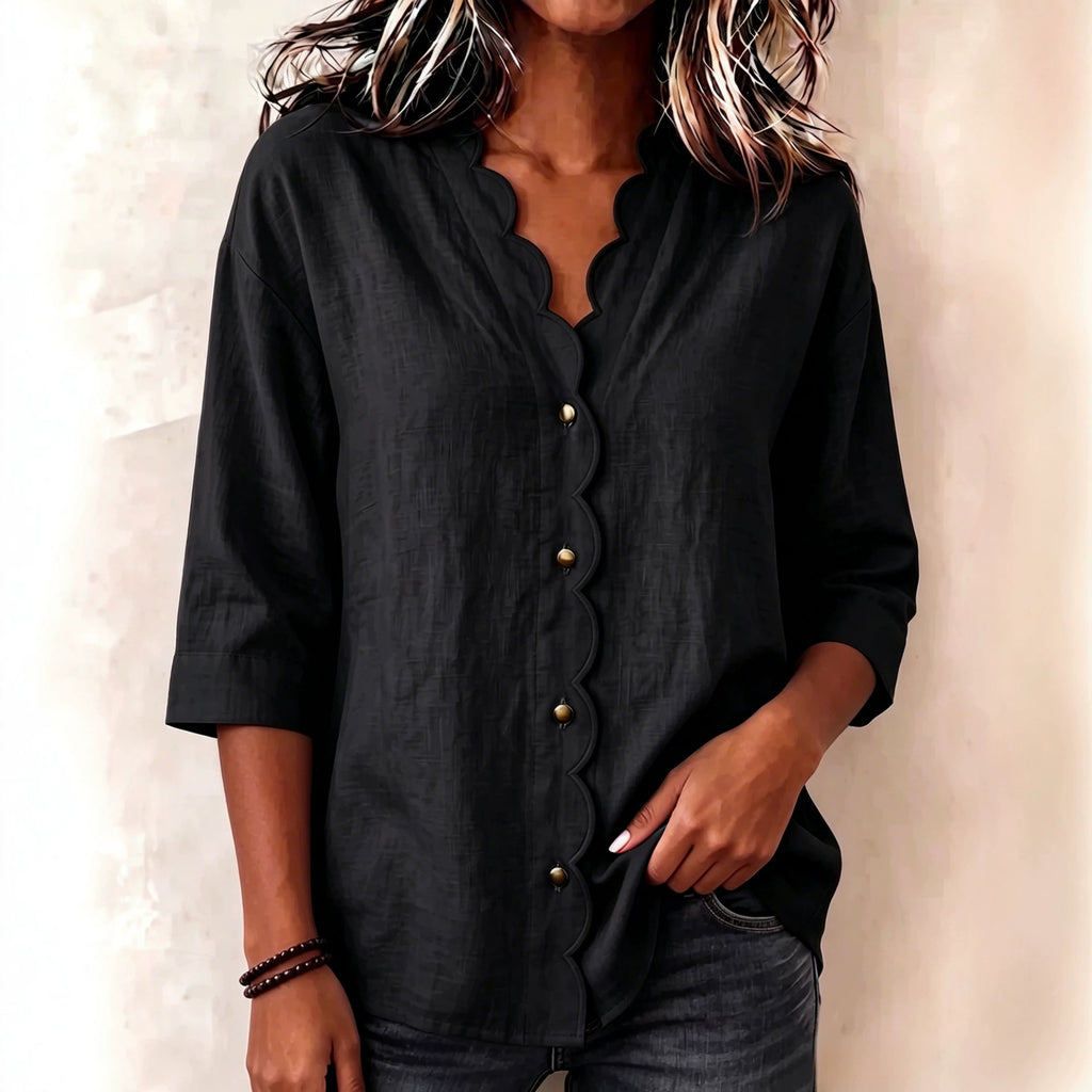 Elegante V-Neck Bluse mit Wellenspitze