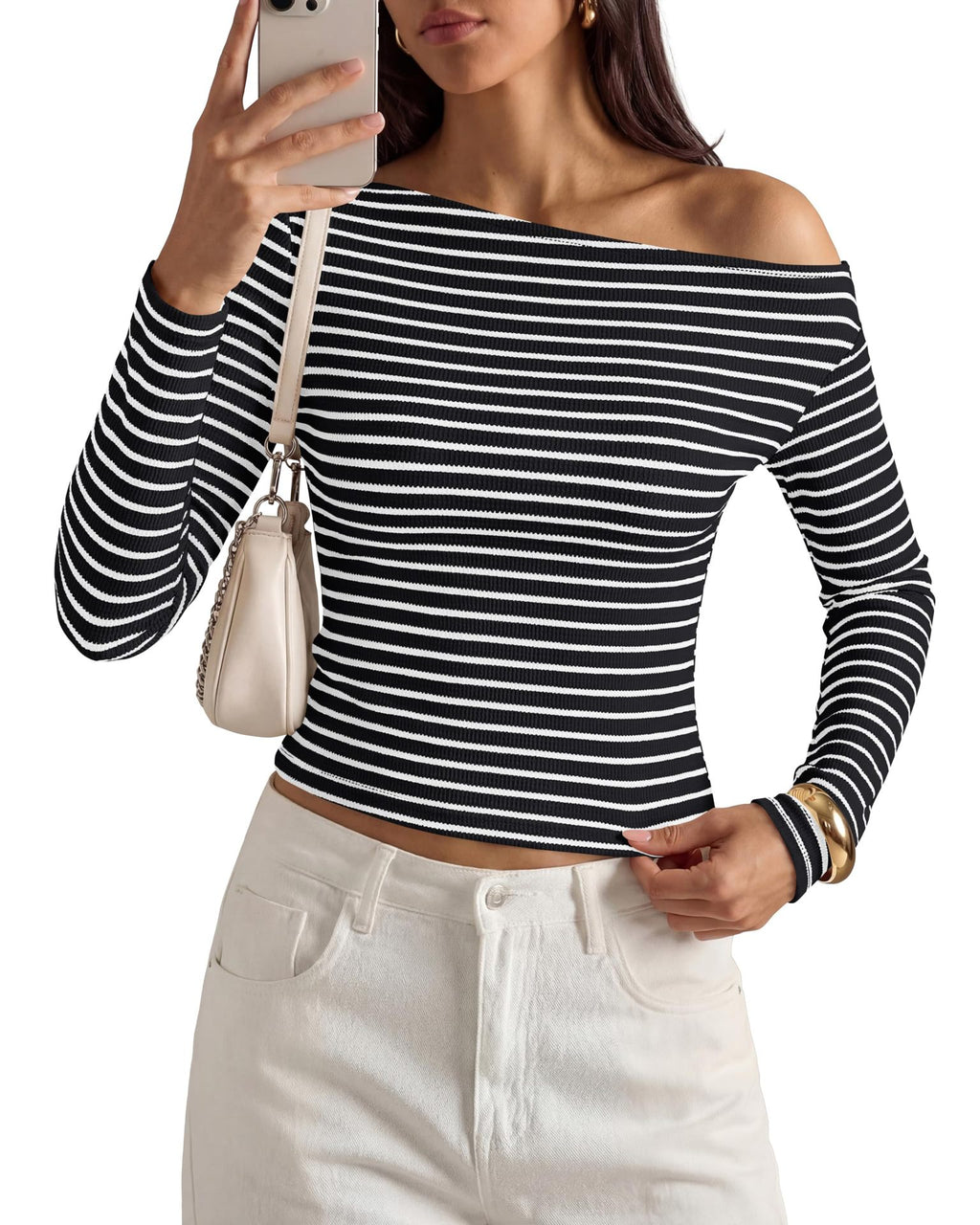 Gestreiftes Off-Shoulder Top für Damen