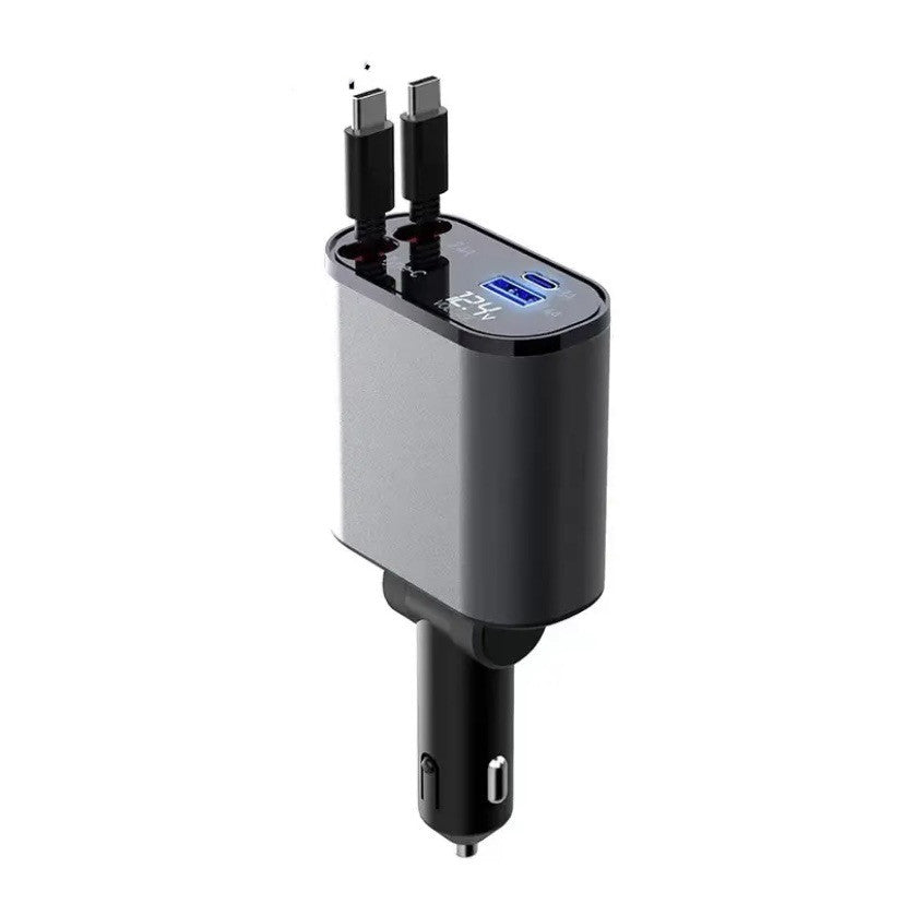 KFZ-Schnellladegerät 100W · ausziehbare Kabel USB-C & Lightning