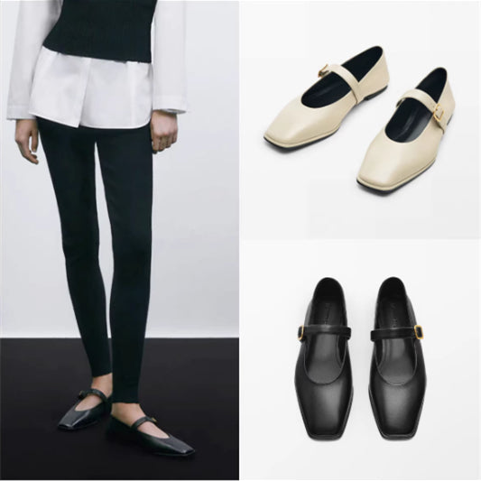 Echte Leder Flats mit Einzelriemen