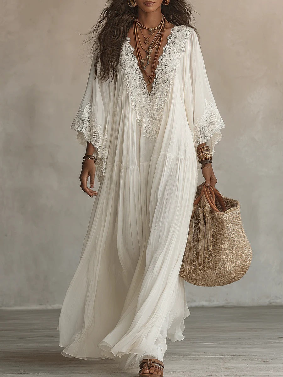 Spitzenkleid mit V-Ausschnitt & Fledermausärmeln – Bild 9 | LuxeStyle