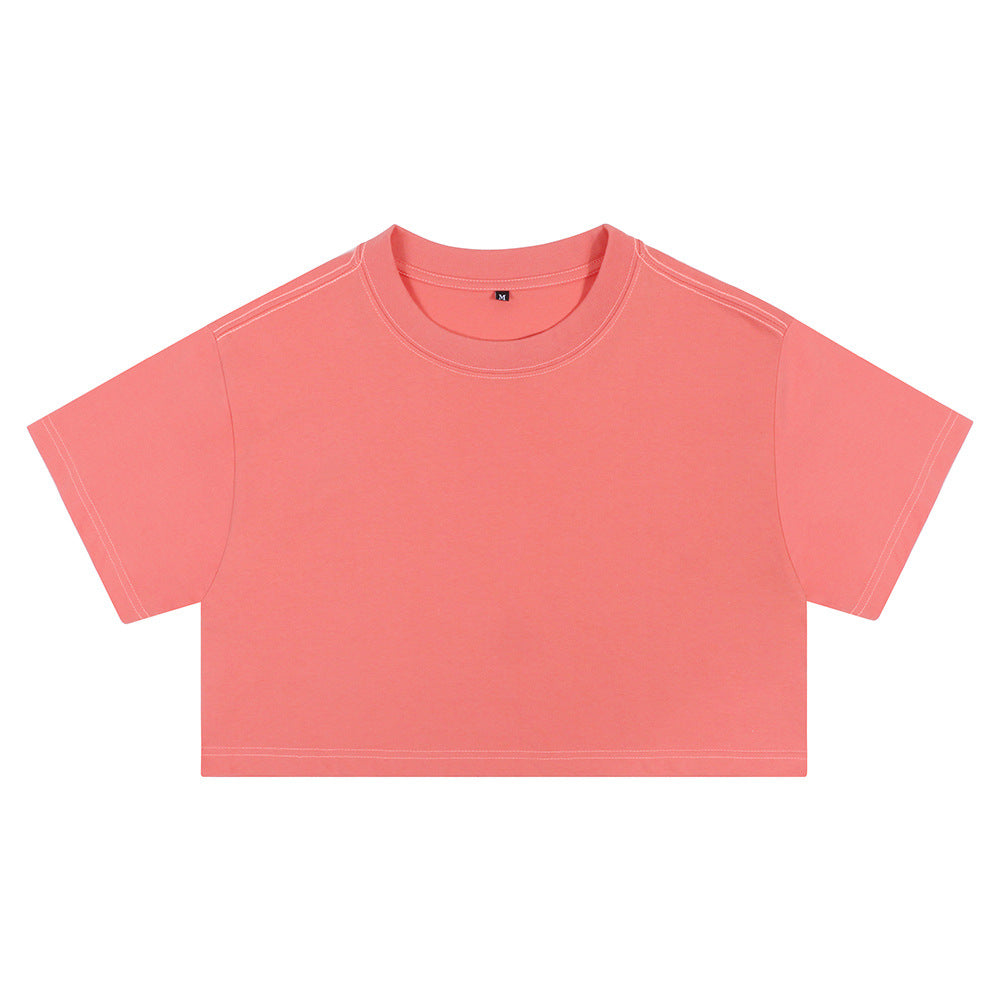 Kurzes Baumwoll-Crop-Top mit Rundhals