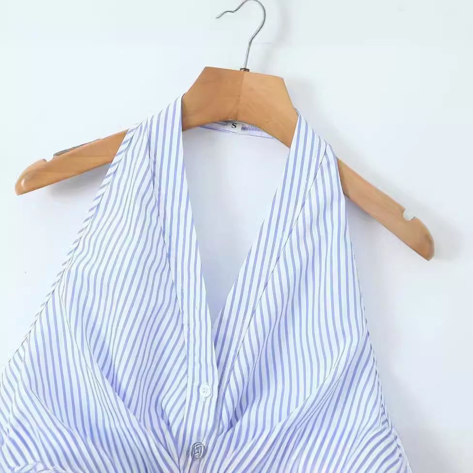 Gestreiftes Halterneck-Top mit Knoten