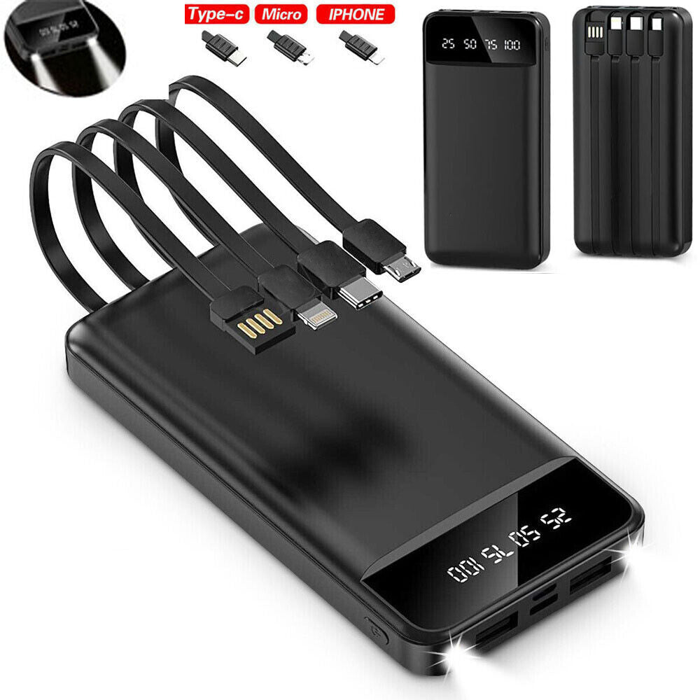 XXL-Powerbank mit 4 USB-Ports & 3 integrierten Ladekabeln