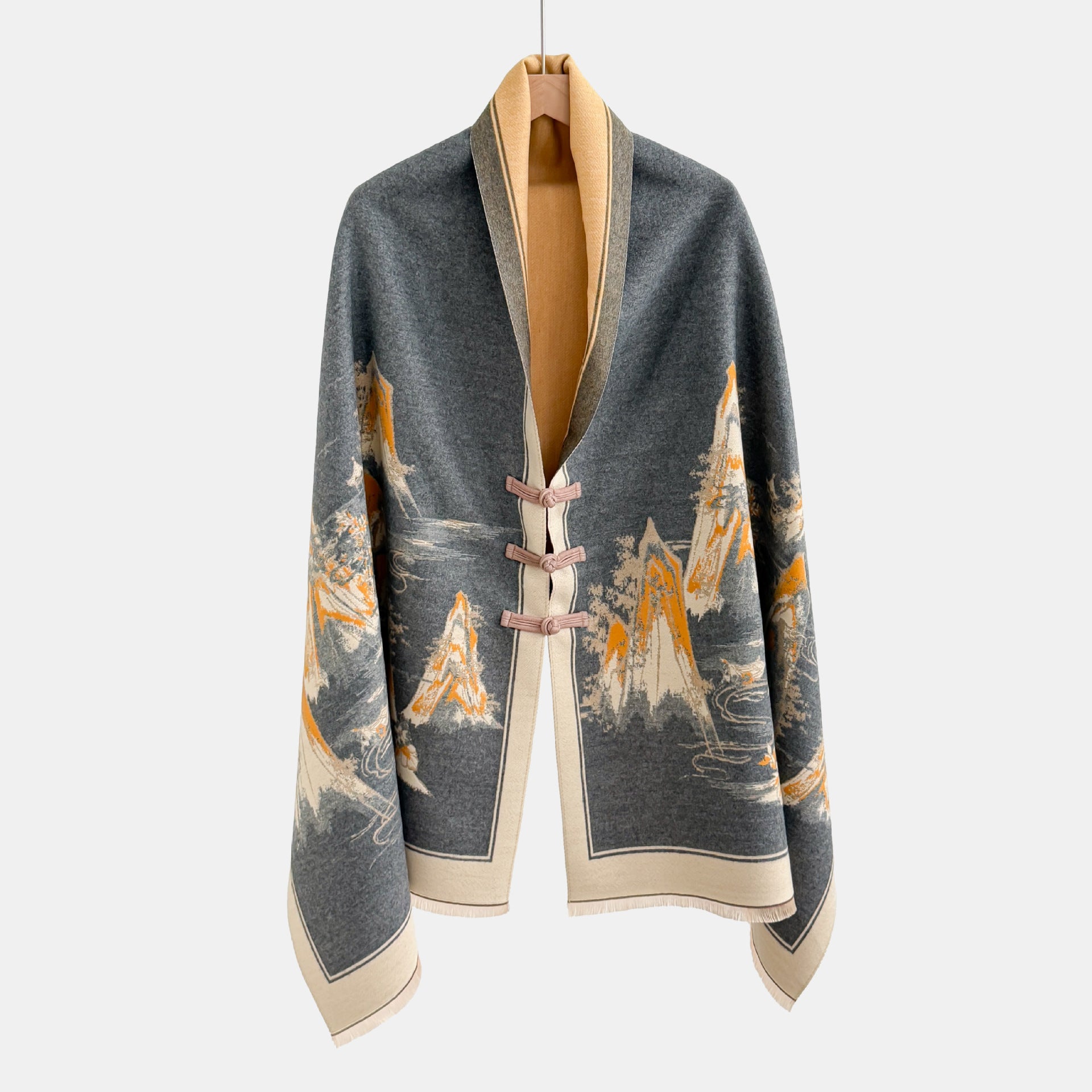 Vintage Jacquard-Schal mit Knopfverschluss