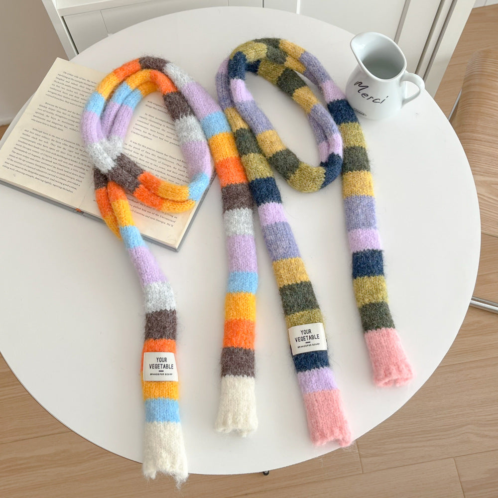 Buntes, schmaler Retro-Schal in Regenbogenfarben – Bild 8 | LuxeStyle