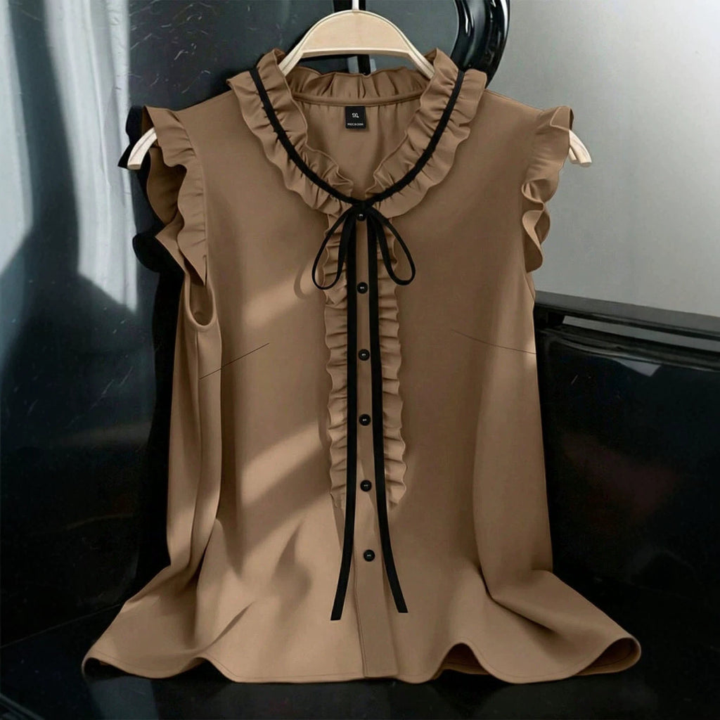 Ärmellose Bluse mit V-Ausschnitt und Schnürung
