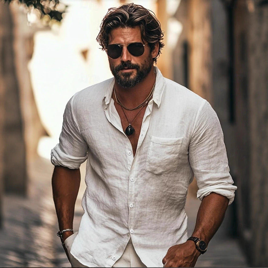 Herren Langarmhemd mit Revers und Brusttasche – Bild 10 | LuxeStyle