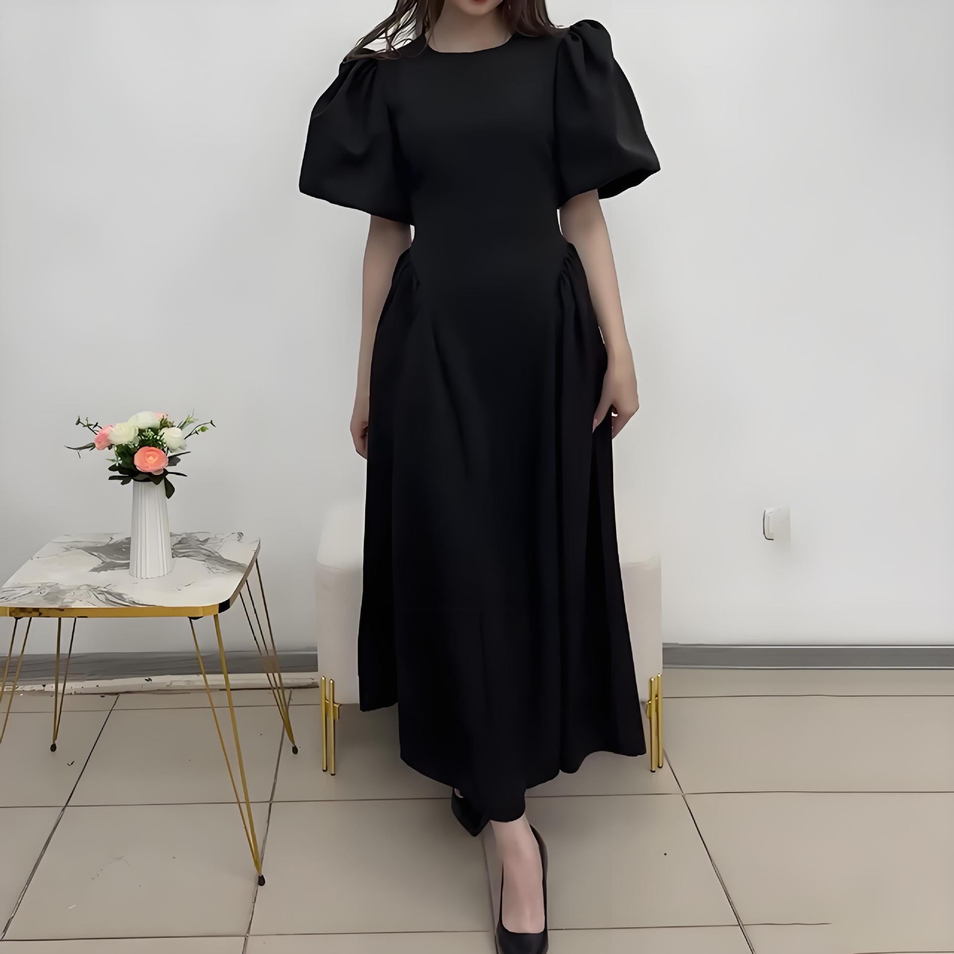 Elegantes Puffärmel-Maxikleid zum Schnüren