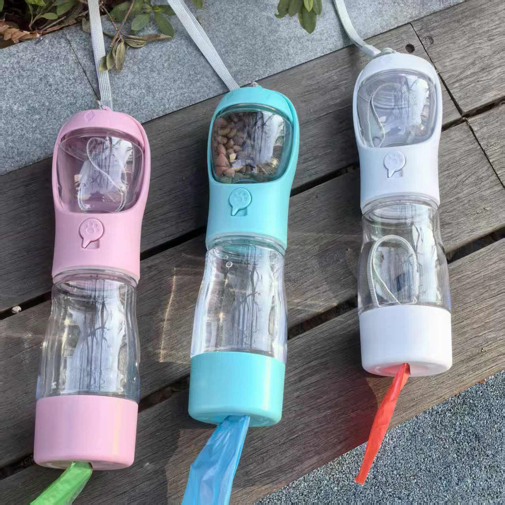 Reise-Trinkflasche für Haustiere mit Futterfach