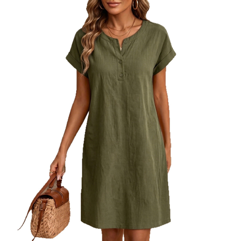 Loose Fit Midi-Kleid mit Rundhals und Knöpfen – Bild 3 | LuxeStyle