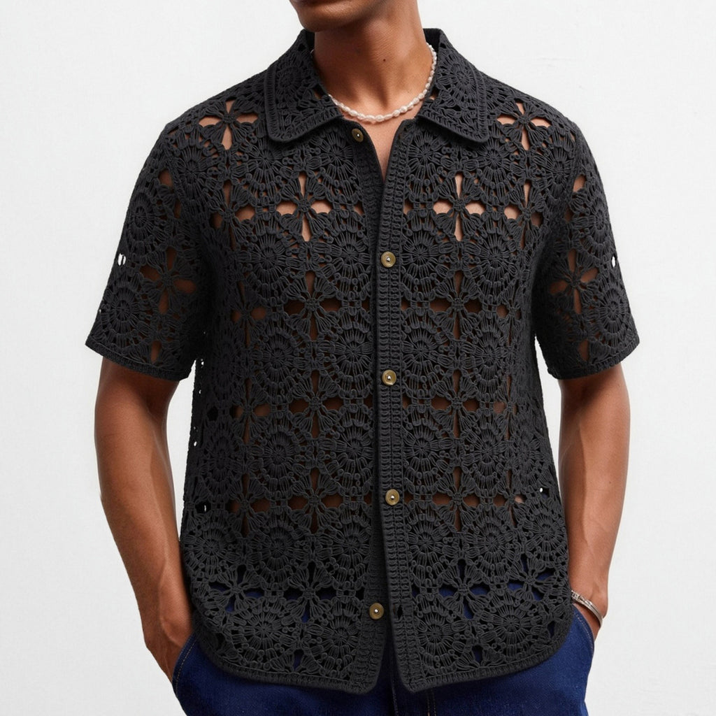 Herren Sommer Kurzarm-Crochet-Shirt