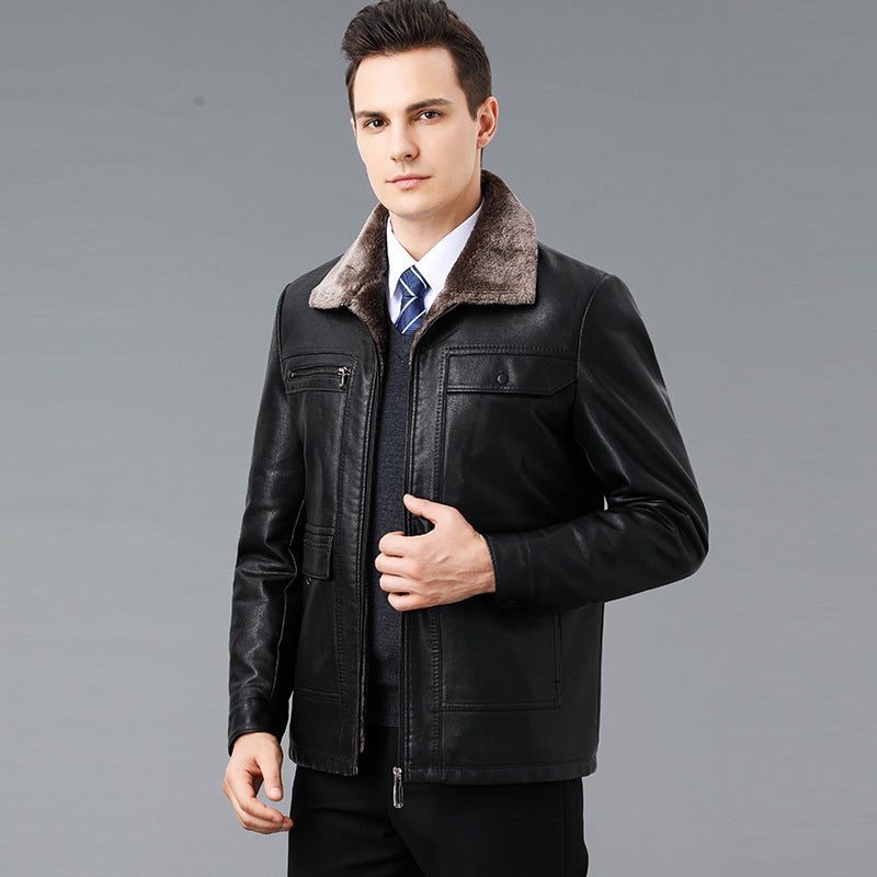 Leder- und Fellmantel mit Fleecefutter