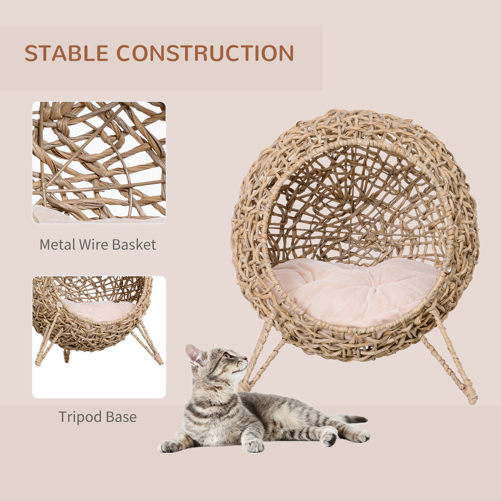 Elevierter Wicker-Katzenkorb mit Polster, Beige