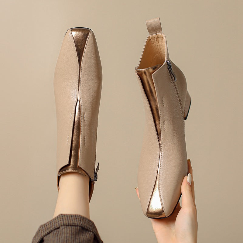 Retro Ankle Boots aus Schafsleder mit Chunky-Absatz