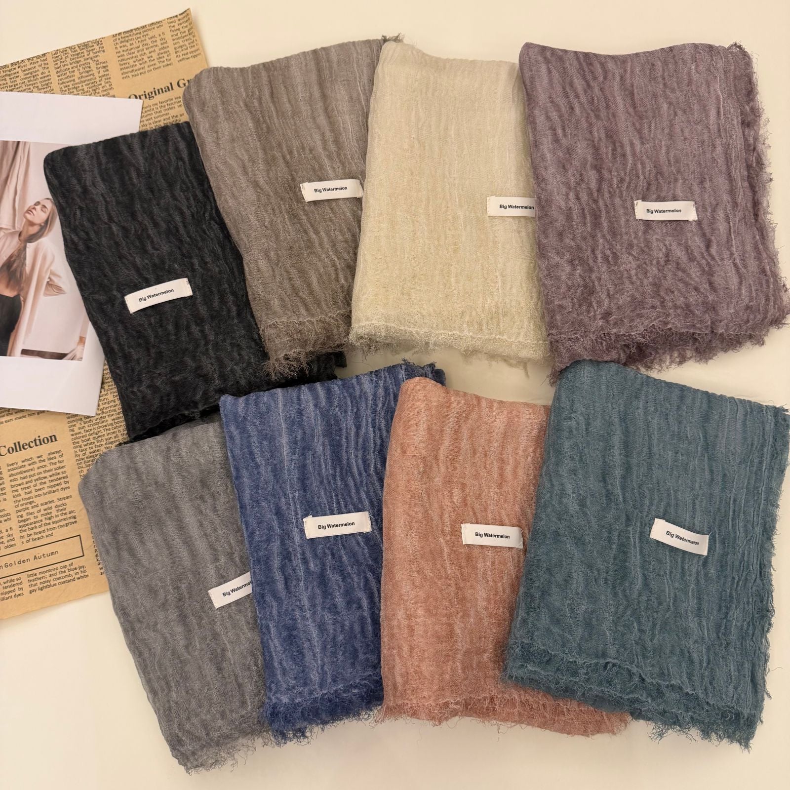 Geknitterter Baumwoll-Leinen Schal im Distressed-Look