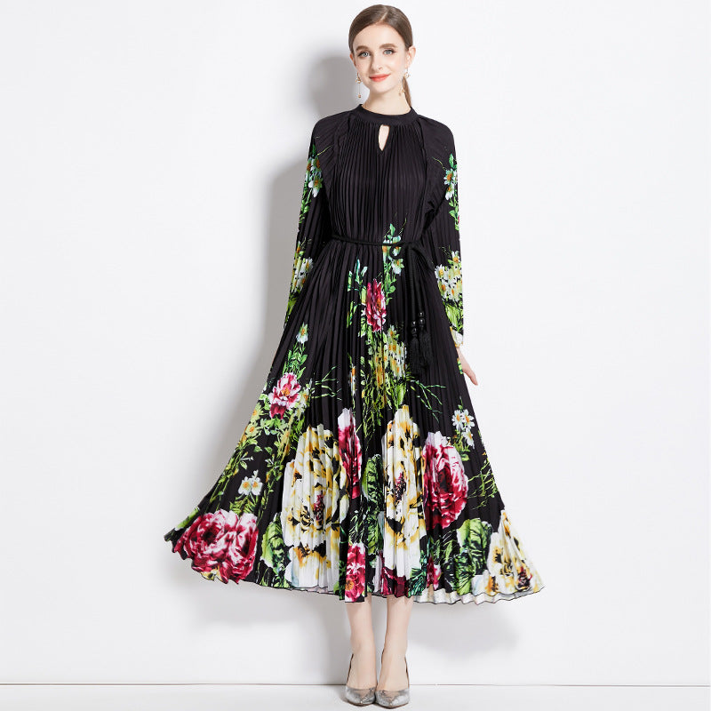 Print-Dress mit Lanternärmeln und Tasseln