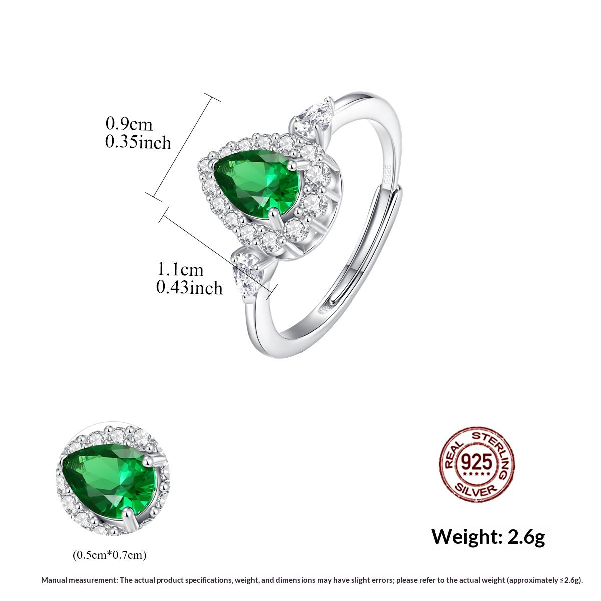 Verstellbarer Offener Ring mit Wassertropfen-Design