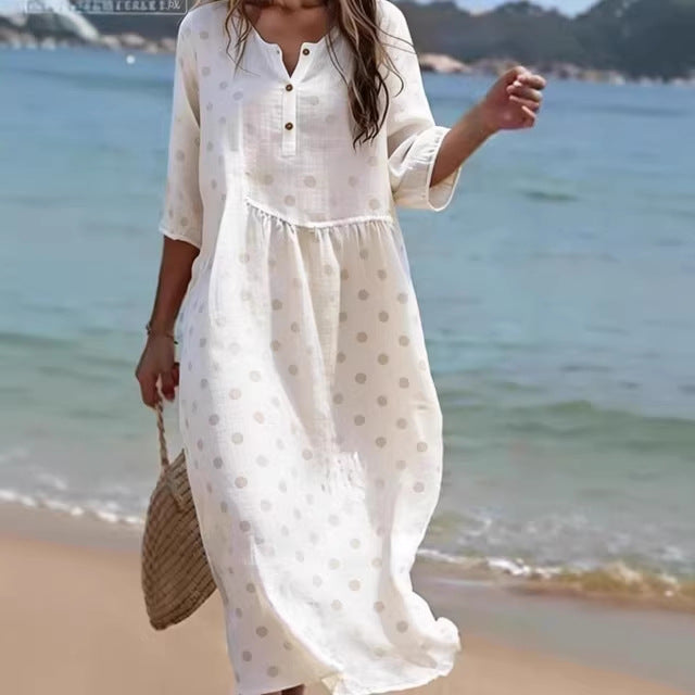 Gemustertes Langarmkleid mit Rundhals