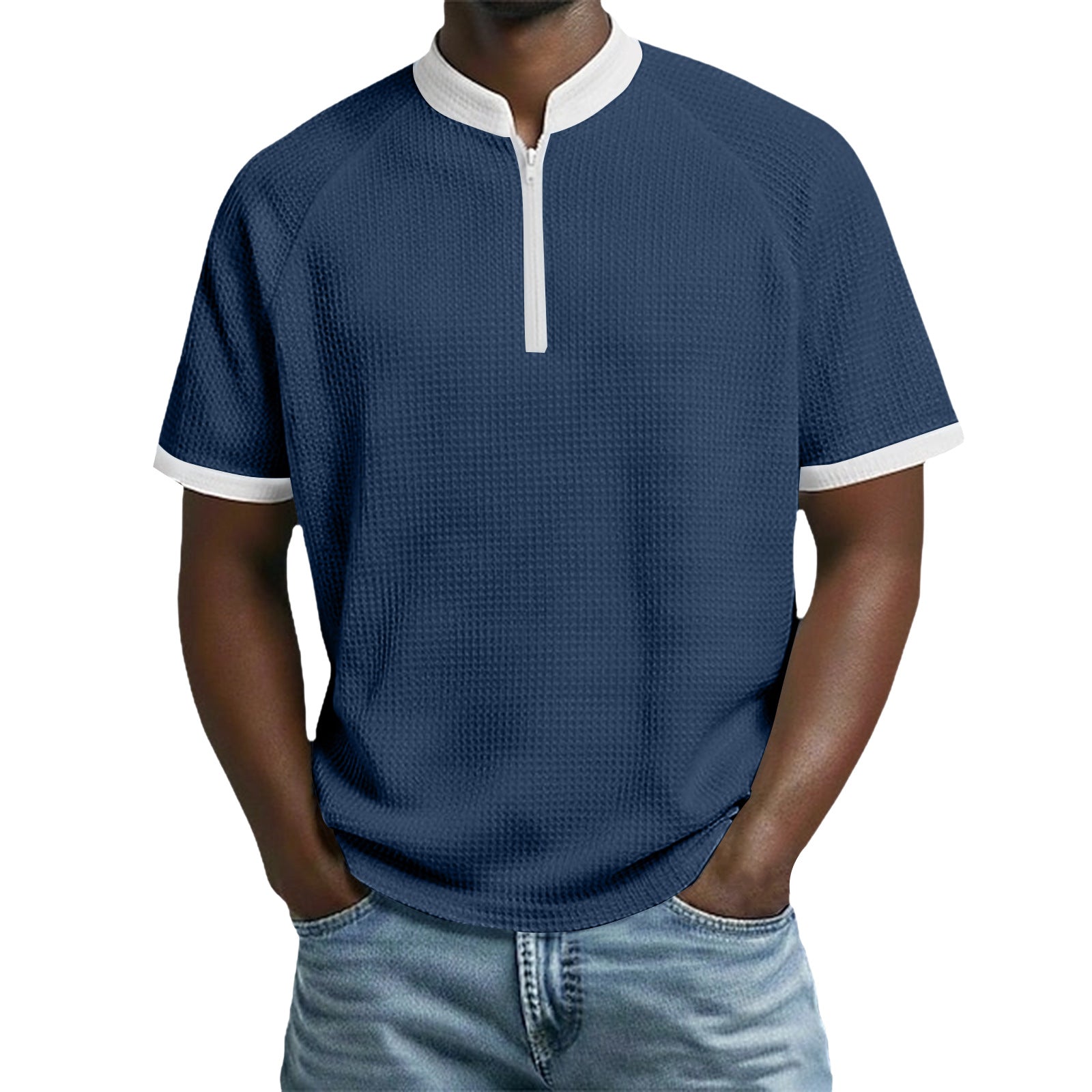 Herren-Polo mit Standkragen und Kontrastfarben