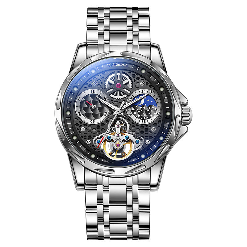 Wasserdicht Leuchtend Luxus-Trend Automatik Leder-Stahl-Armbanduhr