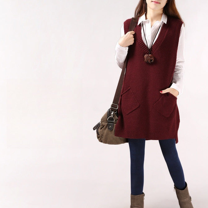 V-Neck Strickweste für Damen, Einheitsgrösse