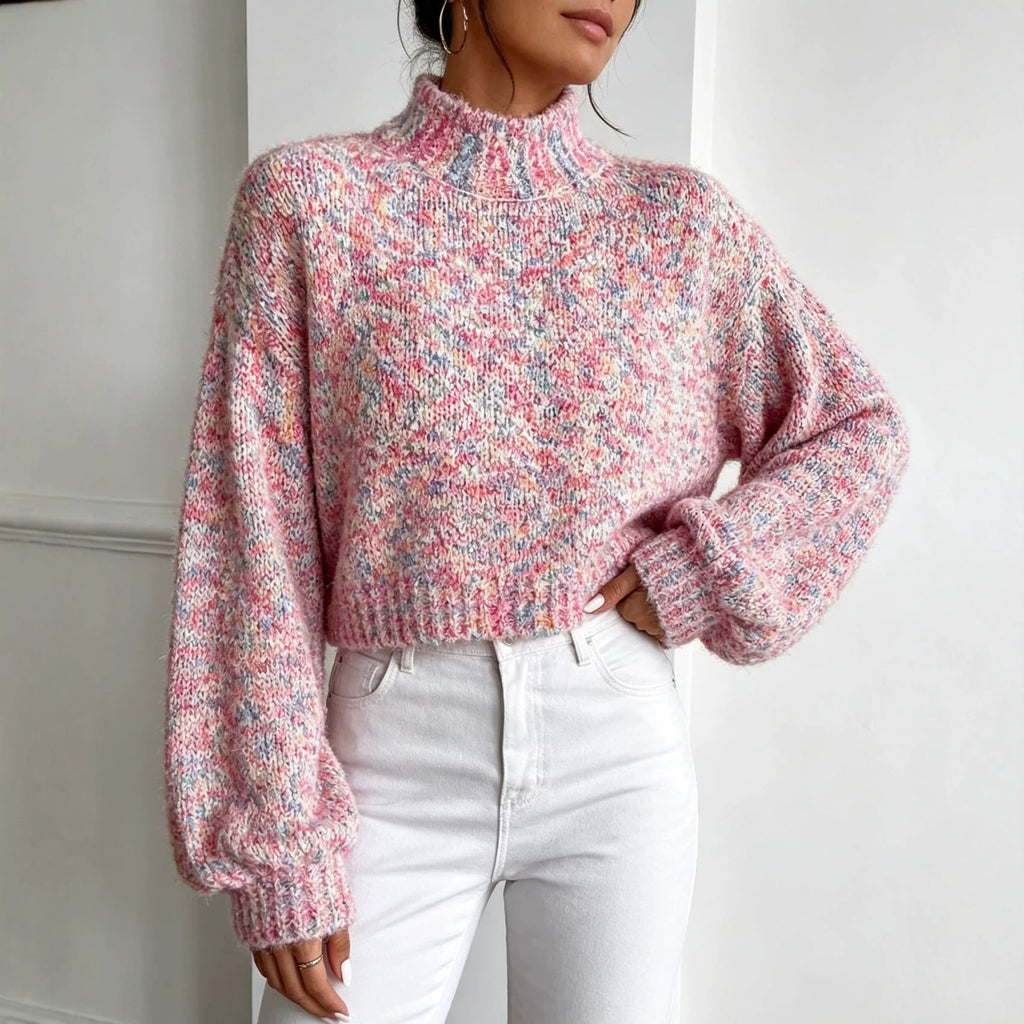 Bunter Strickpullover mit Stehkragen