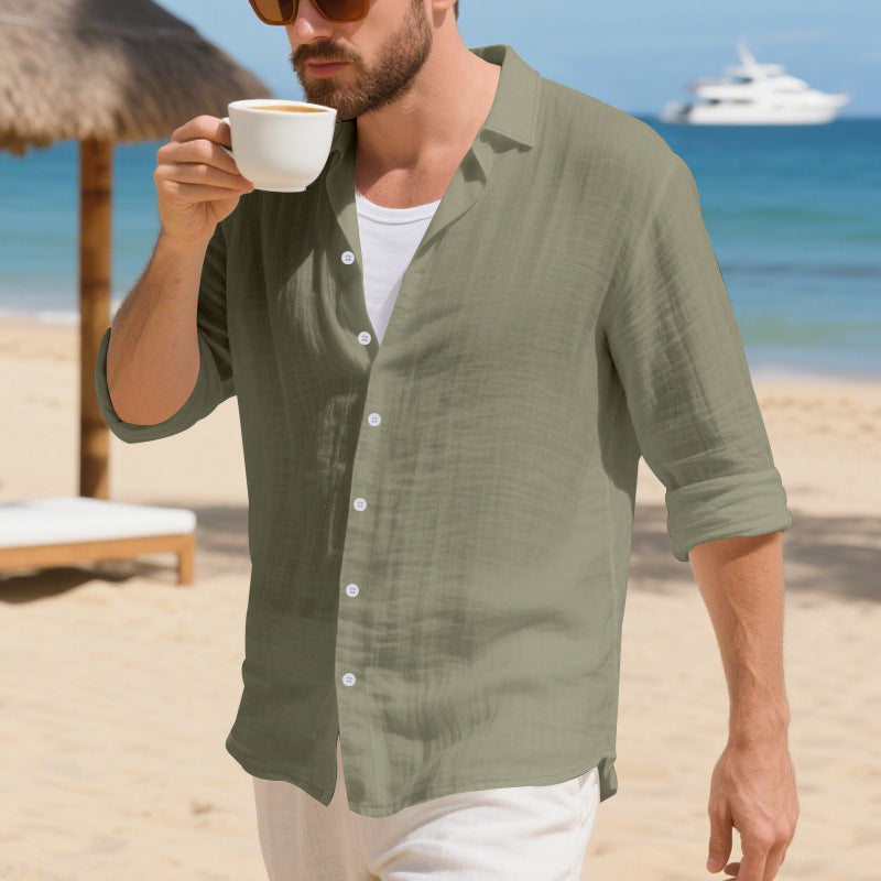 Herren Langarmhemd Casual Leinen