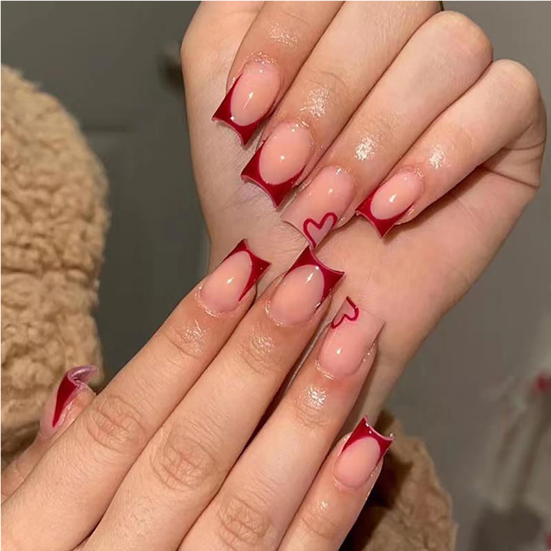 Press On Nails zum Valentinstag, Weinrot Herz – Ansicht 2