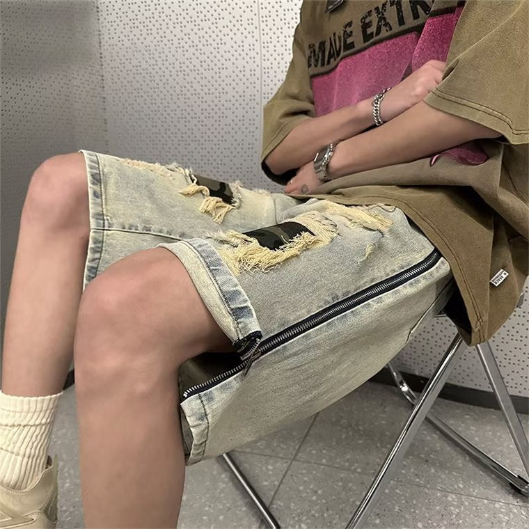 Gerissene Camouflage Denim Shorts für Herren