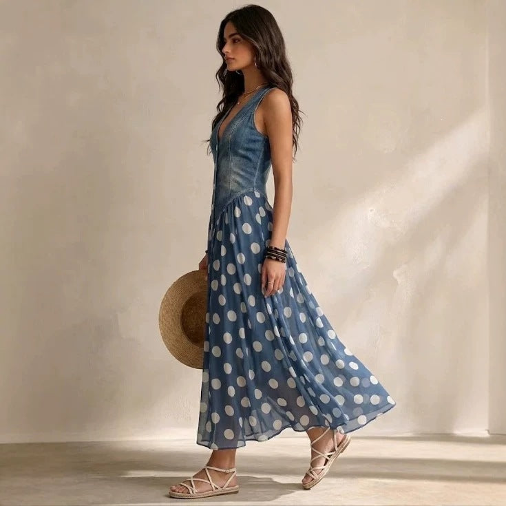 Jeans-Look Top mit Tupfenkleid