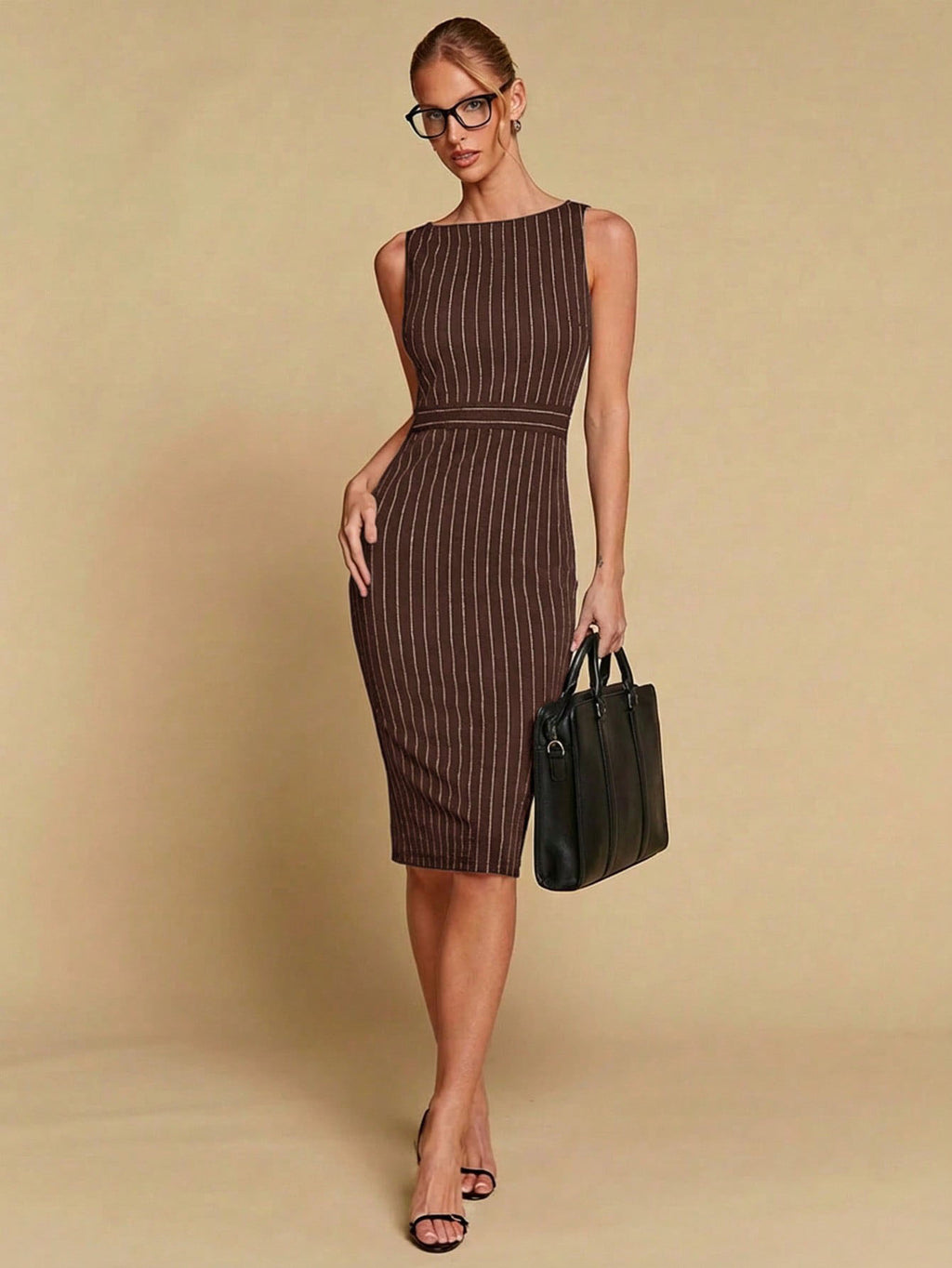 Elegantes gestreiftes Etuikleid mit schmaler Taille – Bild 6 | LuxeStyle