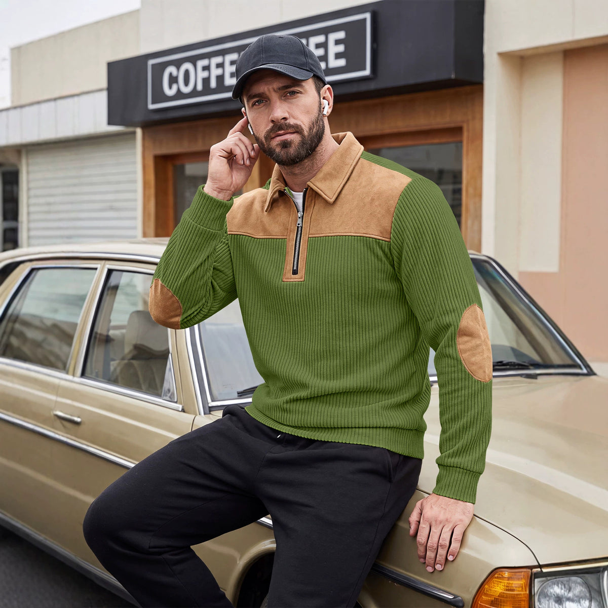 Herren-Sweatshirt mit Kerbkragen und Stickerei – Bild 4 | LuxeStyle