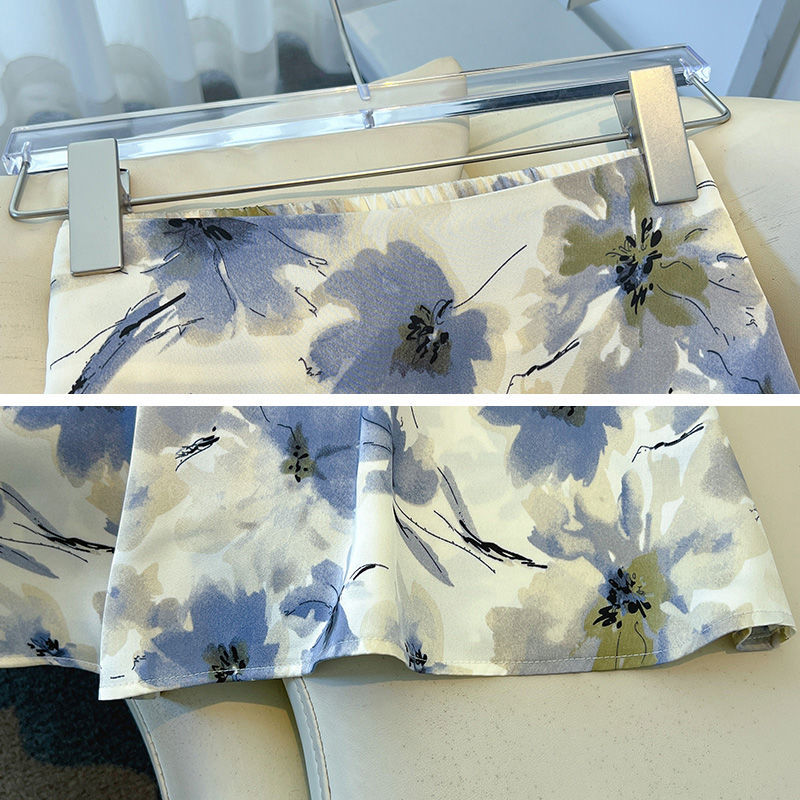 High-Waist Midirock mit Blumenmuster