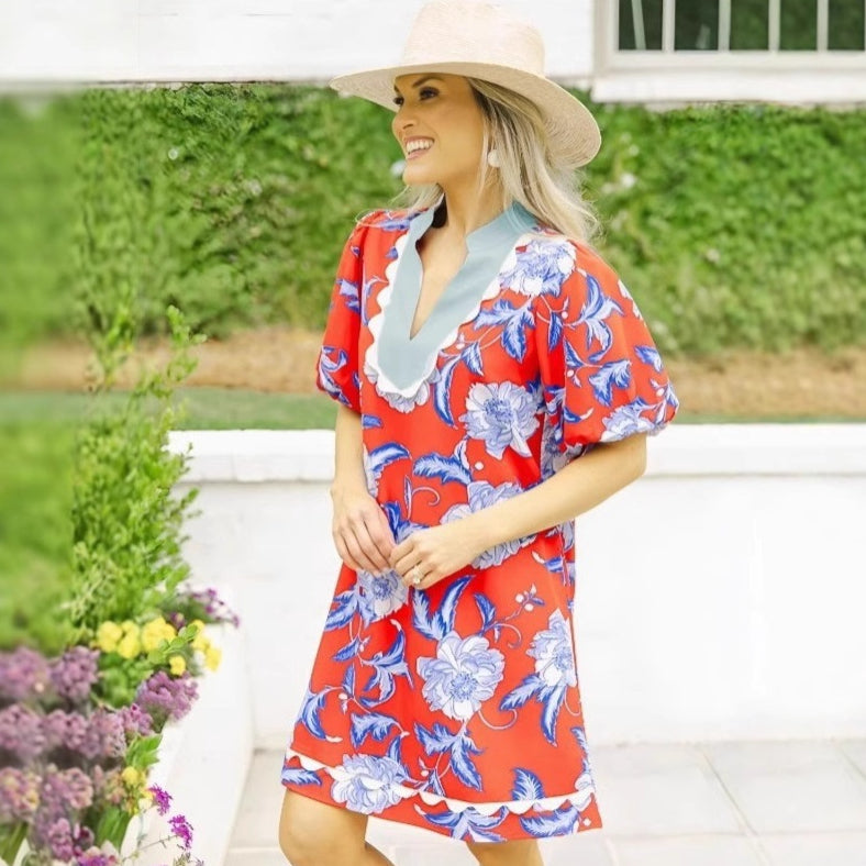 Damen Kleid mit Spitze und Farbblock-Print