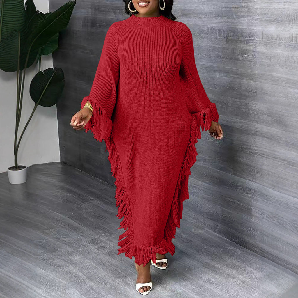 Casual Midi-Kleid mit Quasten und Raglanärmeln