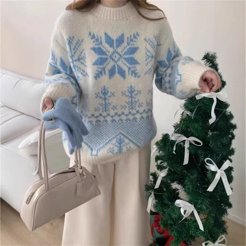 Jacquard Pullover mit Schneeflockenmuster