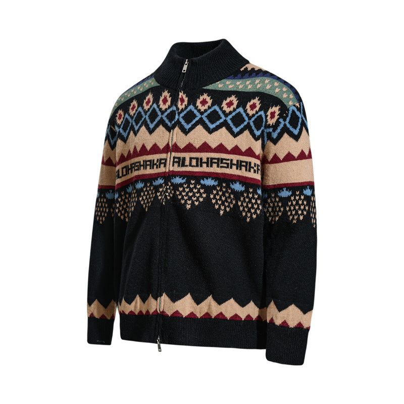 Herren Retro Jacquard Cardigan