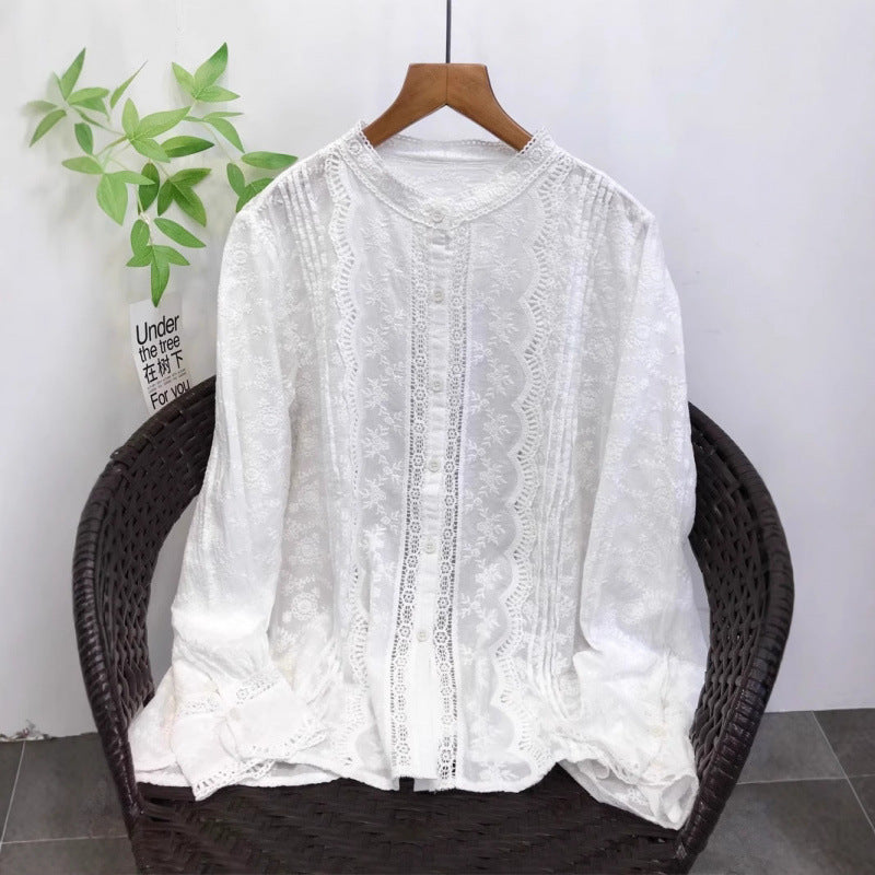 Besticktes Langarmshirt mit Spitzenbesatz – Bild 7 | LuxeStyle