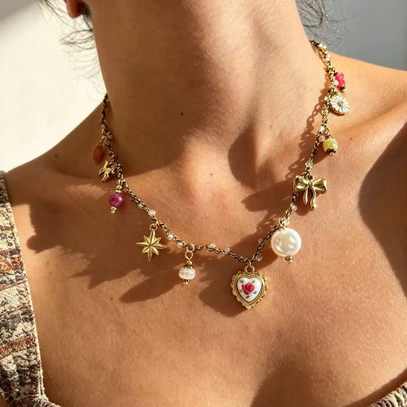Halskette Herzform mit mehreren Anhängern | LuxeStyle