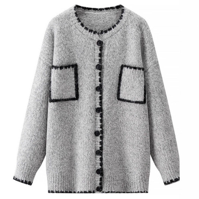 Retro Color-Block Cardigan mit Taschen
