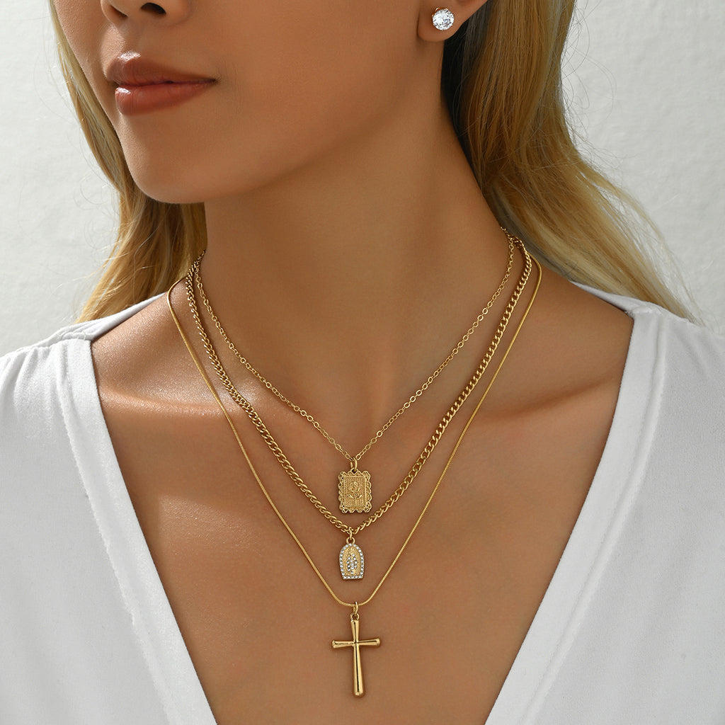 Kreuz-Mehrschicht Halskette & Ohrschmuck