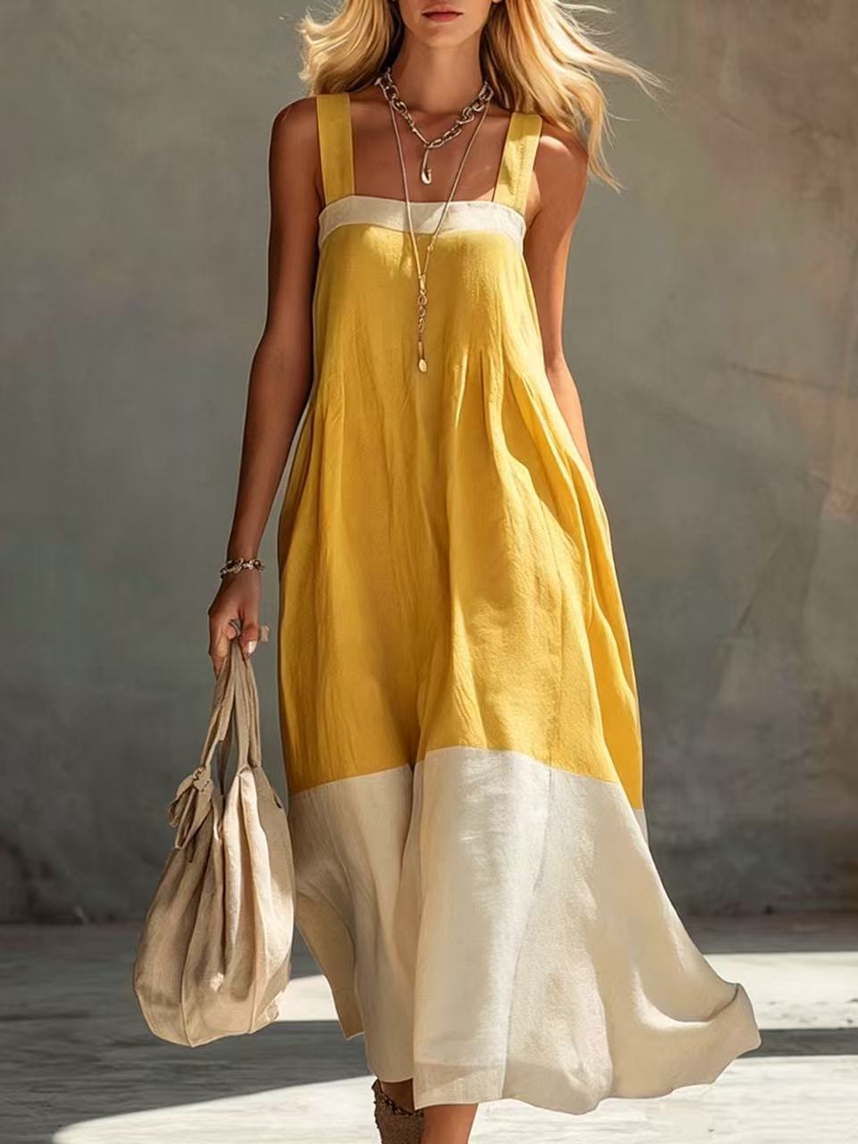 Chic Strap Maxi-Kleid mit Farbkontrast | LuxeStyle