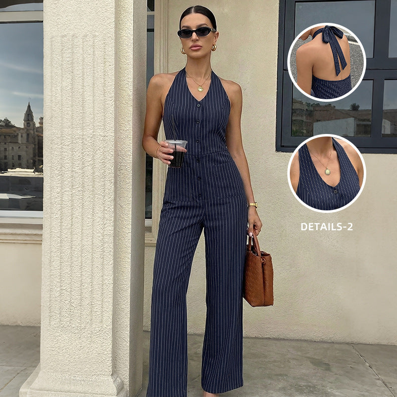 Jumpsuit mit Nadelstreifen und weitem Bein