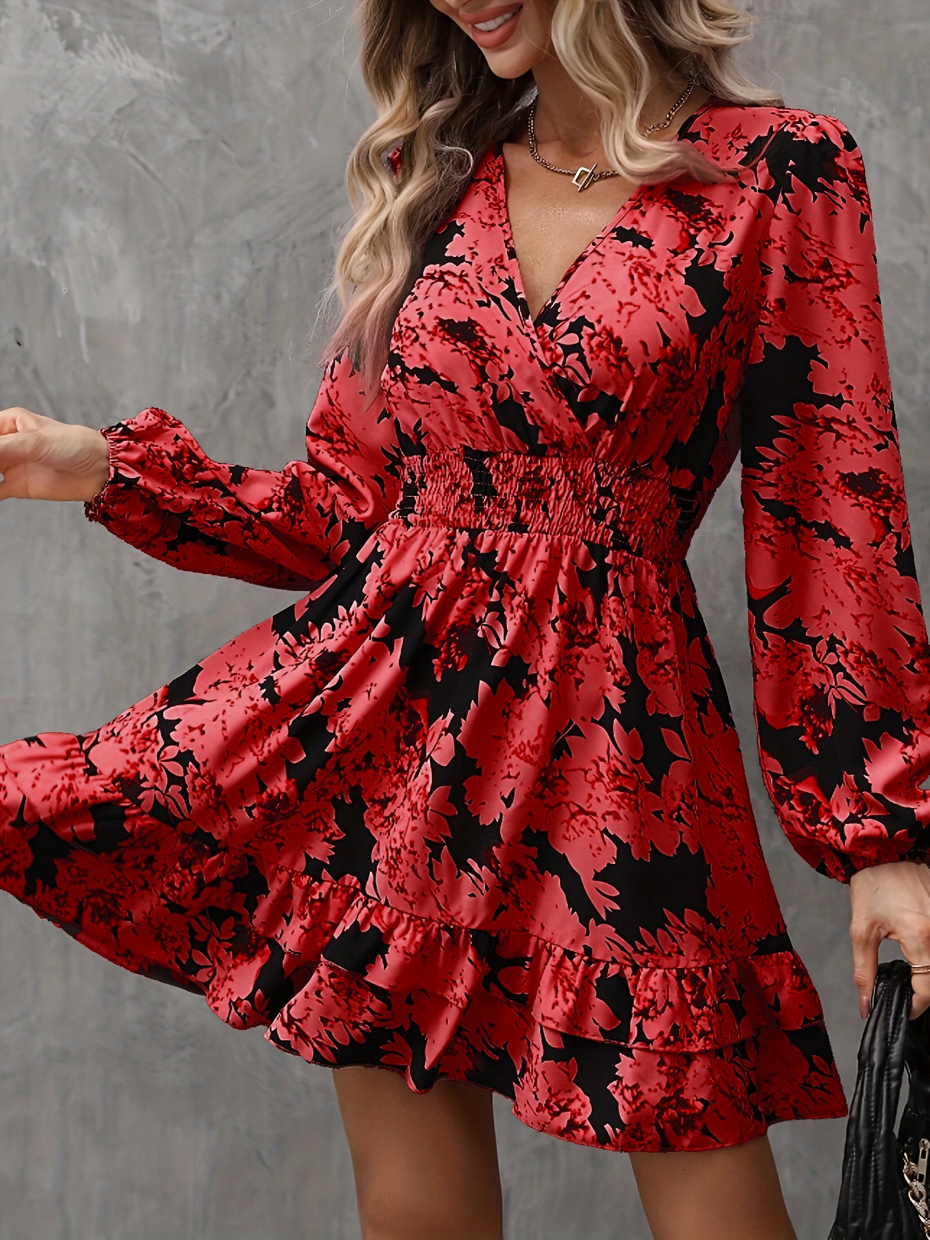 Blumenprint-Kleid mit Puffärmeln