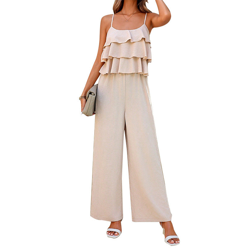 Jumpsuit mit Rüschen und weitem Bein