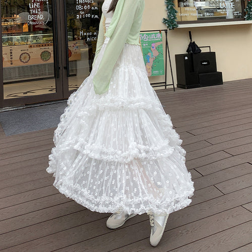 A-Linien Midi-Jupe mit Stufen und Blumenmuster