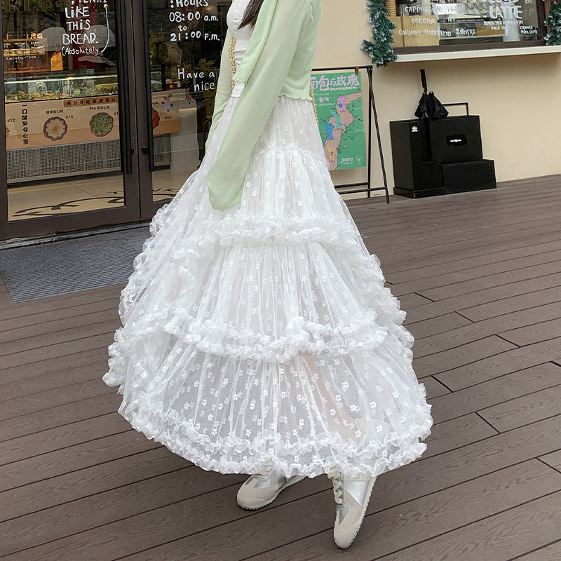 Midi-Stufenrock mit hoher Taille und Blumenmuster