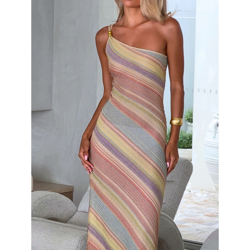 Pastellfarbener Diagonalgestreifter Einzelrückenstreifen Slim Fit Dame
