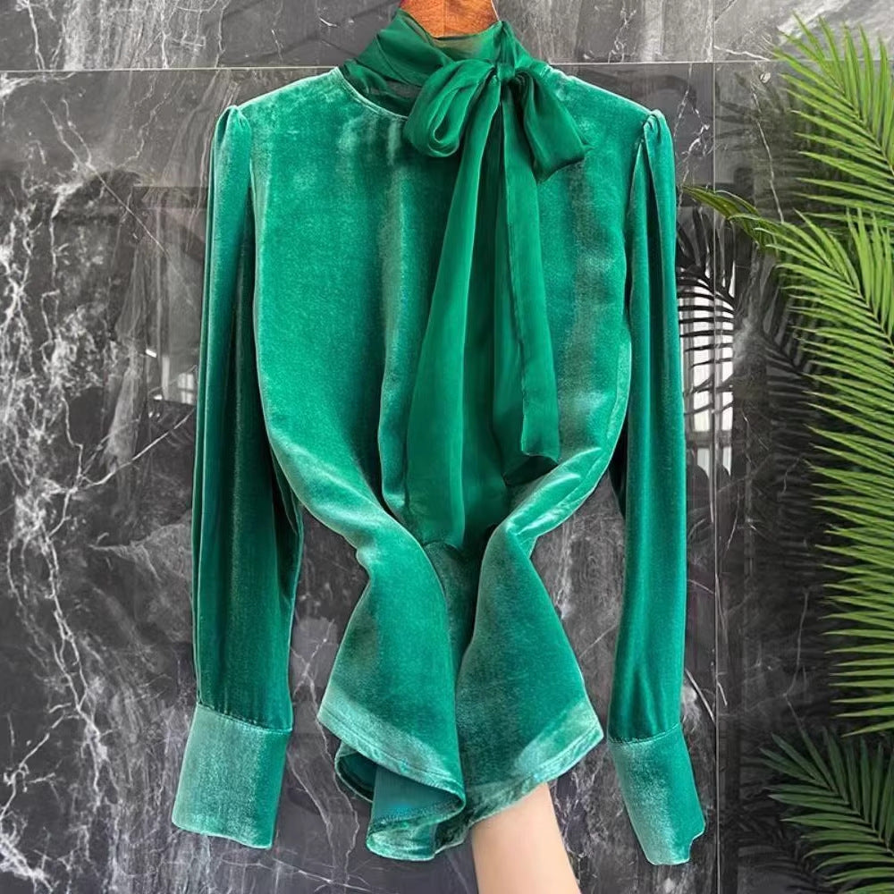 Damen-Bluse mit Bindekragen und Puffärmeln | LuxeStyle